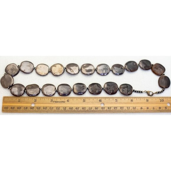 22 inch, Vintage Shiny Silver Tone Faux Stone Beads Beaded Necklace - Q1 - Picture 3 of 3